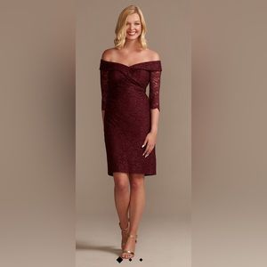 Oleg Cassini Size 8 Off Shoulder Maroon Cocktail Dress